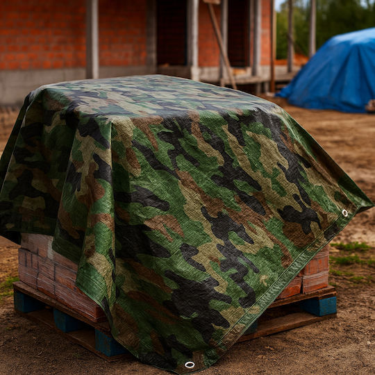Pânză De Acoperire Impermeabilă Camuflaj Militar 2x4m Inele De Prindere 80g/m²