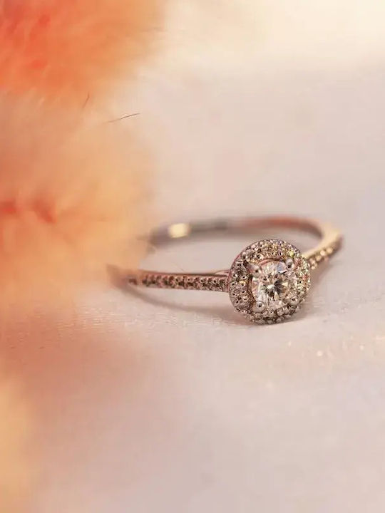 Single Stone Rosette Ring in 18K White Gold with Diamond