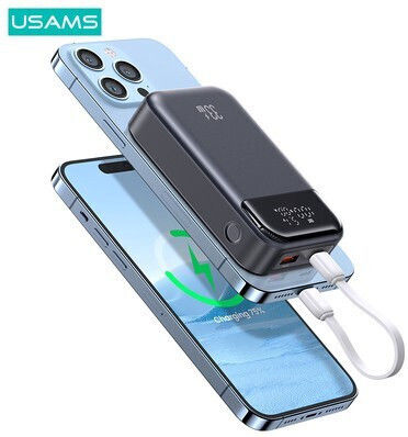 Usams CD221 Power Bank 10000mAh 33W with USB-A Port and USB-C Port Gray