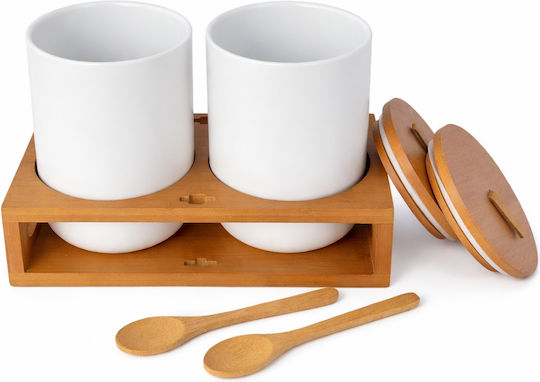 Set of 2 Jars for Coffee / Sugar with Lid & Stand Made of Brown Porcelain 10.5x14.5cm Set of 2 Jars for Coffee / Sugar with Lid & Stand Made of Brown Porcelain 10.5x14.5cm
