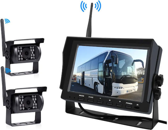 Kit 2 Camere Supraveghere Auto Wireless 5mp Metalice Ir Monitor 7 Inch Camioane Autobuze 12v-24v