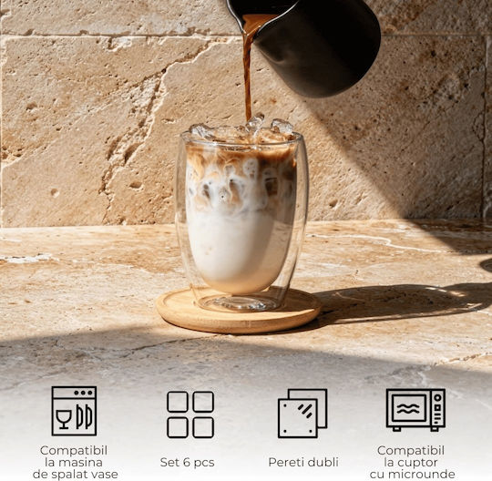Miamio Set Pahare Cafea Freddo Din Sticlă Maro 350ml 6 Bucăți