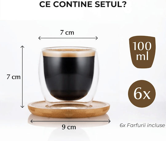 Miamio Σετ Φλιτζάνια Espresso Γυάλινα Διάφανα 100ml 6τμχ