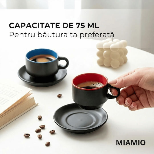 Miamio Le Papillon Set Cesti Espresso Ceramice Negre 75ml 6 Bucăți