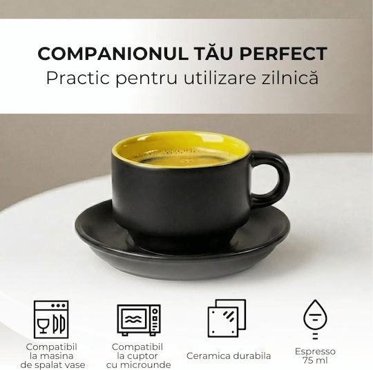 Miamio Le Papillon Set Cesti Espresso Ceramice Negre 75ml 6 Bucăți