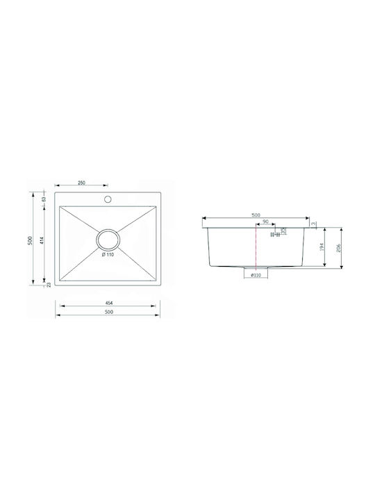 Sanitec Vessel Kitchen Sink Inox L50xW50cm Silver