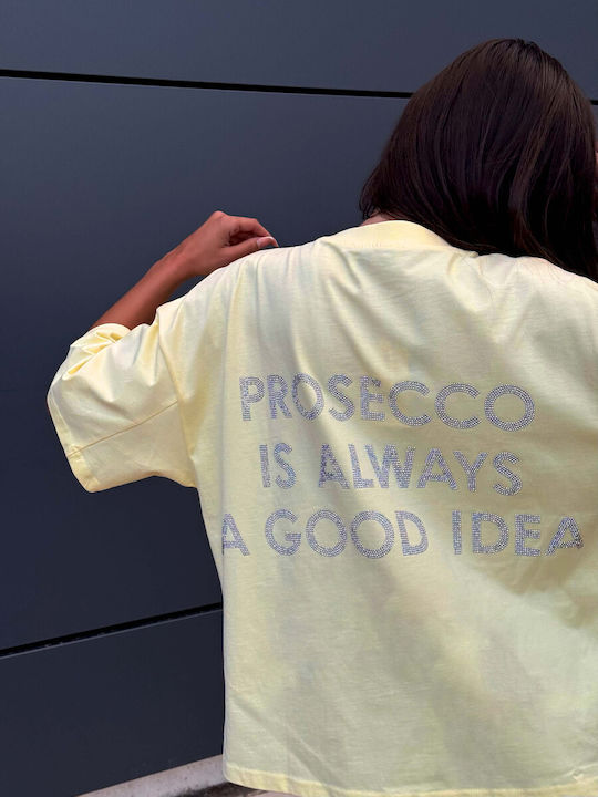 Tricou Pentru Femei Galben Din Bumbac Mâneca Scurtă