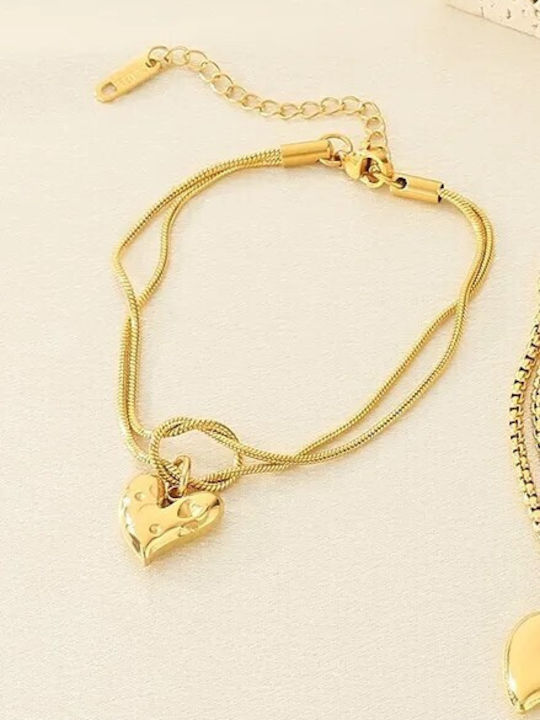 Damen Armband Kette mit Herz-Design aus Edelstahl Vergoldet Damen Armband Kette mit Herz-Design aus Edelstahl Vergoldet