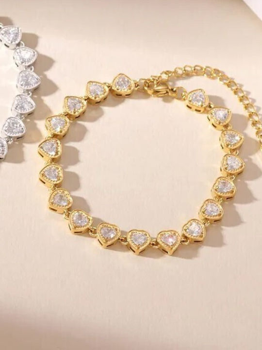 Women's Bracelet with Heart Design Made of Gold Plated Stainless Steel with Zircon