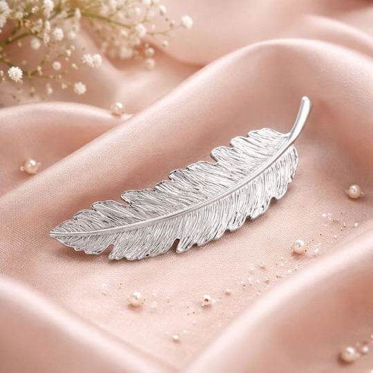Hair Clips Barrette Silver Feather Design Feather