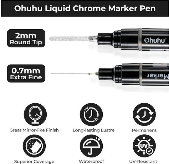 Ohuhu Silber Chromatische Feine 12 Marker pro Packung Metallische Töne 2mm