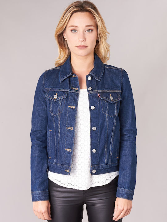 Original Trucker Women's Short Jean Jacket for Spring or Autumn Blue