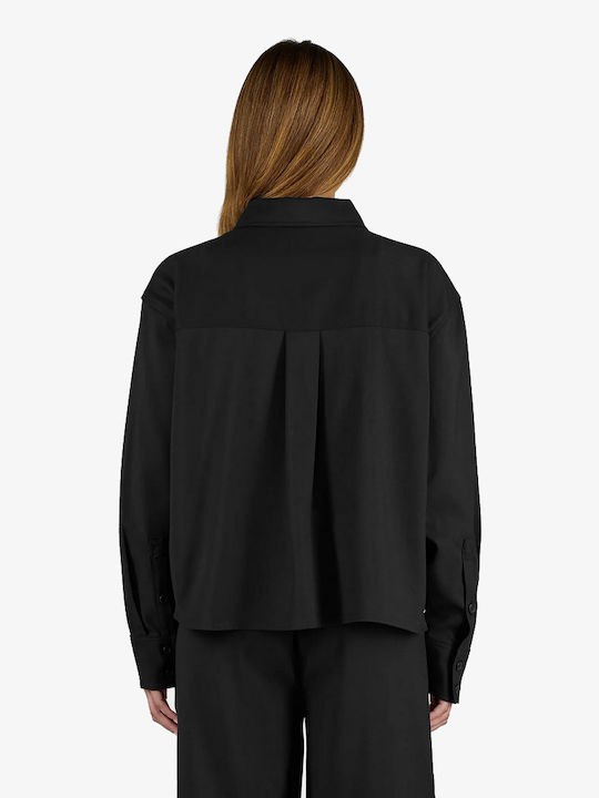 Дълъг Ръкав Overshirt в Прекалено Голяма Линия Черен