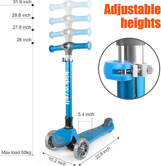 Kick’n’roll Scuter Copii Pliabil 3 Roți Cu Iluminare LED Pentru 3+ Ani Albastru