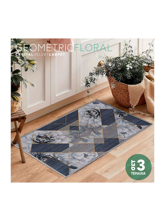 Chios Hellas Non-Slip Set Bath Mats Velvet 011001 Mats Crystal Velvet Geometric Floral 40x60cm 3 Pieces