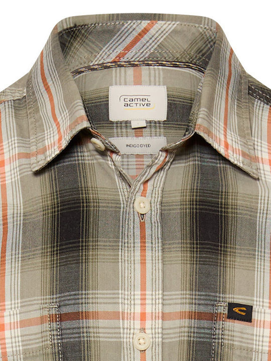 Long Sleeve Cotton Shirt in Regular Fit Checked Orange