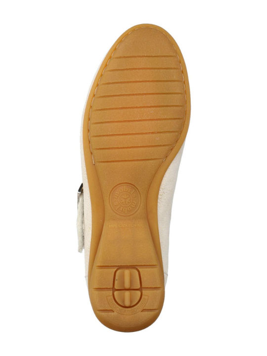 Damen Ballerinas Mit Riemen Beige