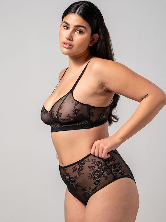 Hohe Taille Damen-Slip mit Spitze Schwarz US.ALBL.HIW.002.NETTO