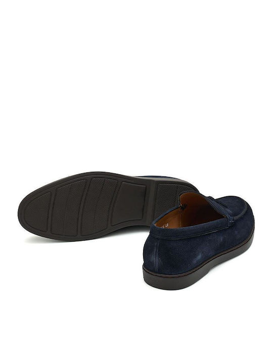 Leather Men's Loafers In Blue Color