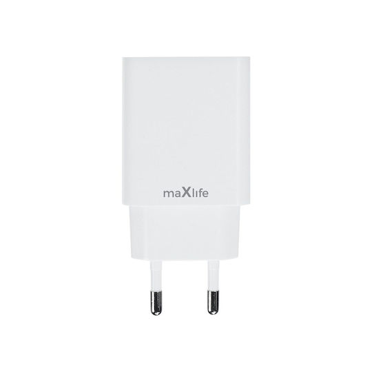 Maxlife Ladegerät ohne Kabel mit USB-A Anschluss und USB-C Anschluss 20W Stromlieferung Weißs (MXTC-13-20AC)