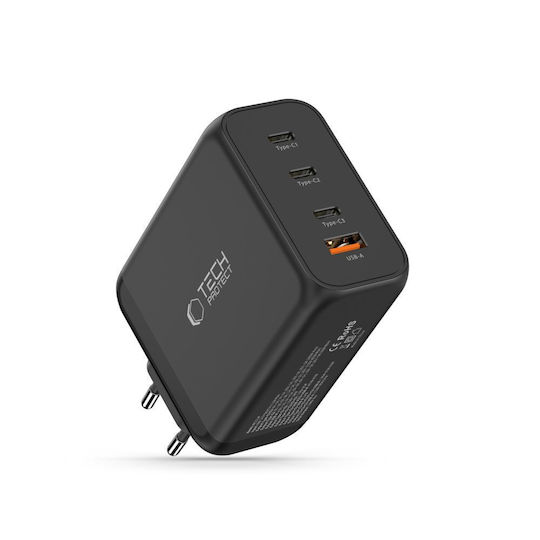 Tech-Protect Charger Without Cable GaN with USB-A Port and 3 USB-C Ports 200W Power Delivery / Quick Charge 3.0 Blacks (NC200W-GAN)