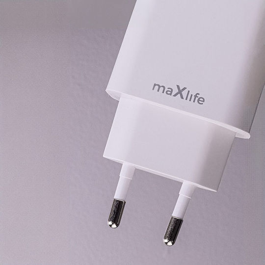 Maxlife с USB-A порт и USB-C порт и кабел USB-C - USB-C 20W Power Delivery Бял (MXTC-06-20AC)