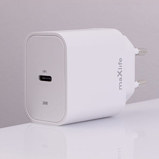 Maxlife с USB-C порт и кабел USB-C - Lightning 20W Power Delivery Бял (MXTC-06-20C)
