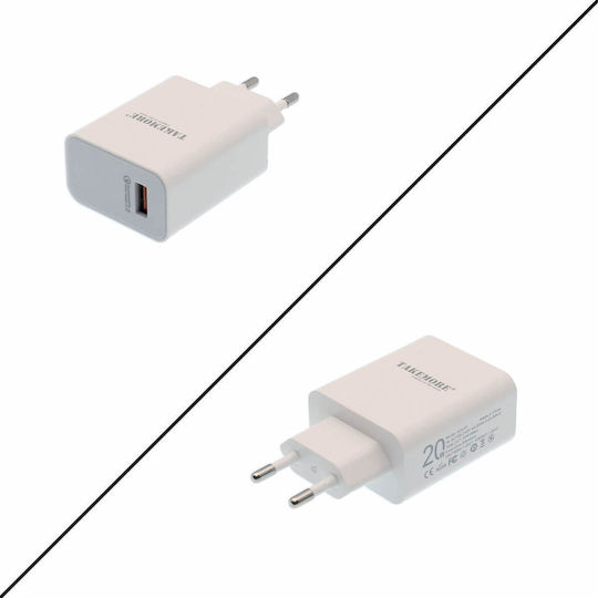 Takemore Încărcător cu Port USB-A și Cablu USB-C 20W Quick Charge 3.0 Albς (A2420C)