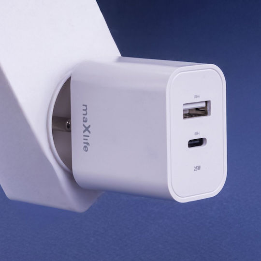 Maxlife Wireless Charger with USB-A and USB-C Ports 25W Power Delivery White