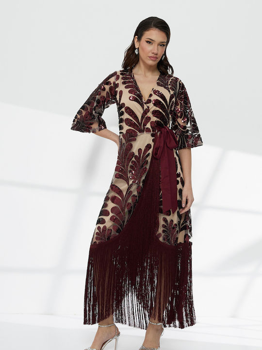 Maxi Evening Wrap Dress Burgundy
