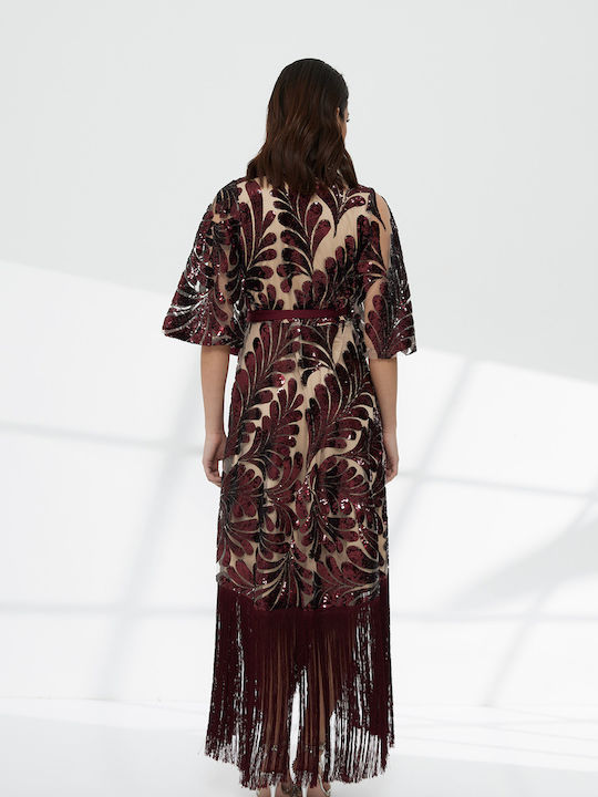 Maxi Evening Wrap Dress Burgundy
