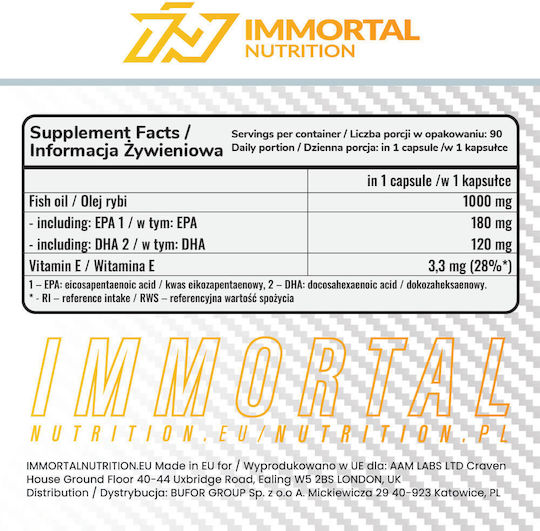 Immortal Nutrition Epic Omega 3 Ιχθυέλαιο 1000mg 90 κάψουλες