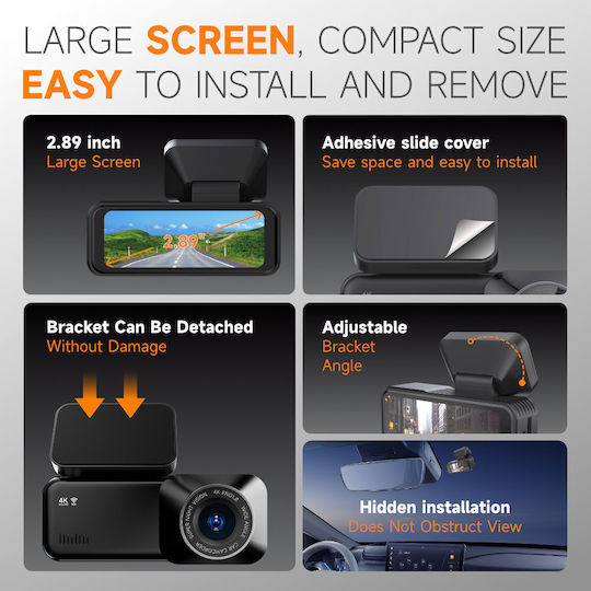 RoadPro A215 Set Camera DVR Auto 4K Cu Ecran 2.89" Wi-Fi GPS Și Cameră Marșarier