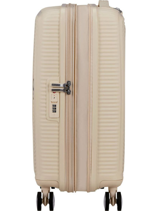 American Tourister Soundbox Cabin Hard Suitcase Coconut Sand with 4 Wheels Height 20cm