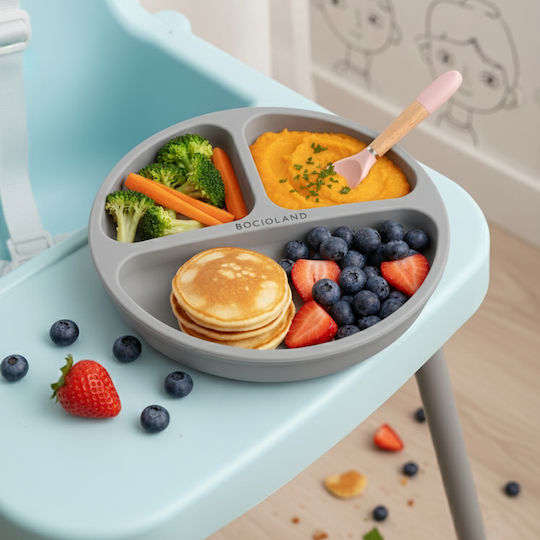 Bocioland Children's Silicone Food Plate Gray