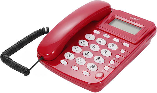 Avizar Multifunction Corded Landline Phone Lcd Screen Redial Alarm Red