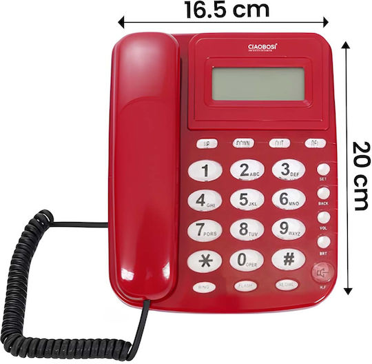 Avizar Multifunction Corded Landline Phone Lcd Screen Redial Alarm Red