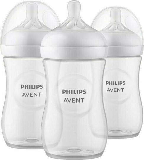 Philips Set Biberoane din Plastic Natural Anti-colici cu Tetină din Silicon pentru 3+ luni Alb 260ml 3 bucăți