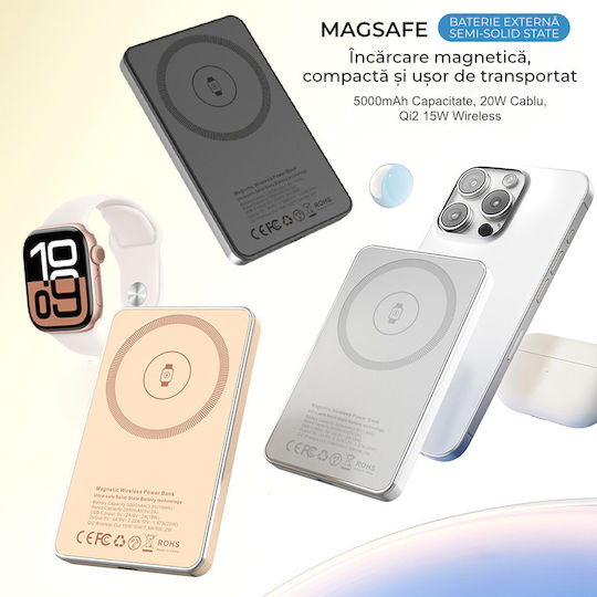 Voltres MagSafe Power Bank 5000mAh 15W mit USB-C Ausgangsanschlüsse Gold