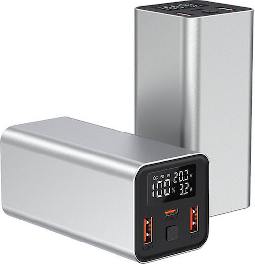 Voltres Baterie Externă 20000mAh 65W Cu 2 Porturi De Ieșire USB-A Și Port USB-C Încărcare Rapidă Argintie