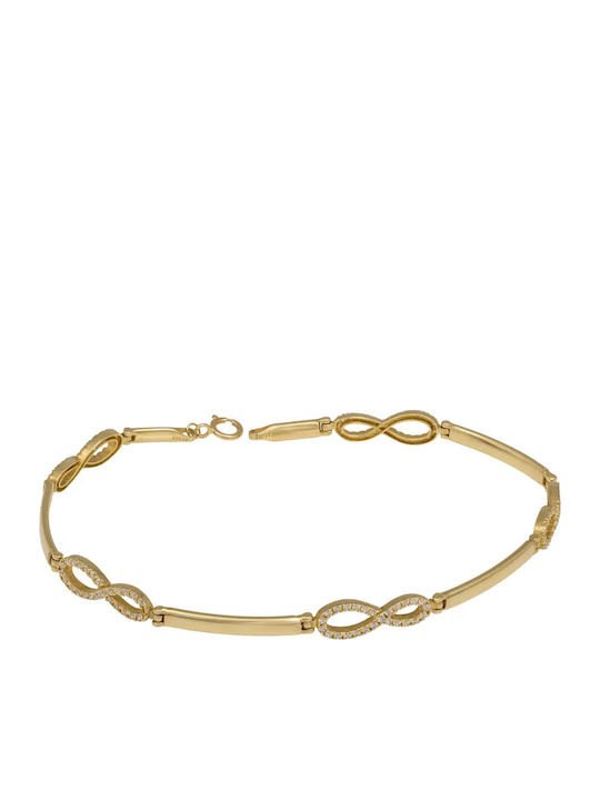 Women's Bracelet with Infinity Design in 14K Gold with Zircon