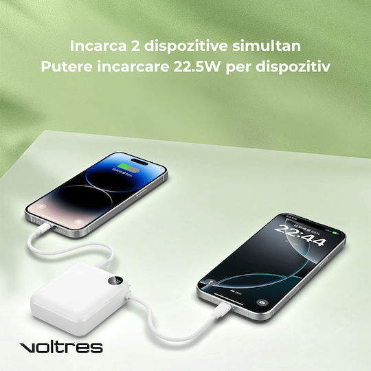 Voltres ChargeGO Power Bank 10000mAh 22.5W cu Port USB-C Alb