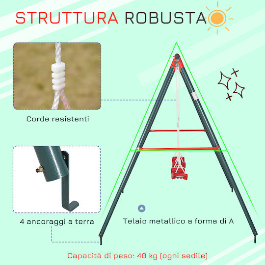 Outsunny Double Metal Swing for 3+ Years Green
