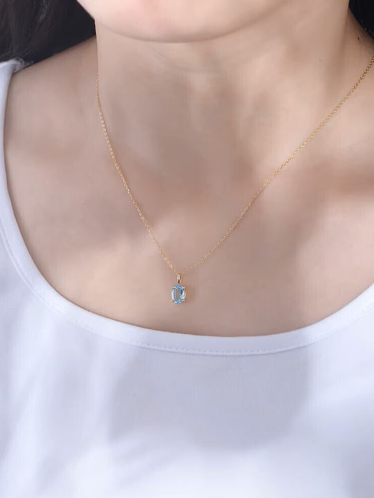 By Queen Luxury Women's Silver Necklace With Light Blue Topaz