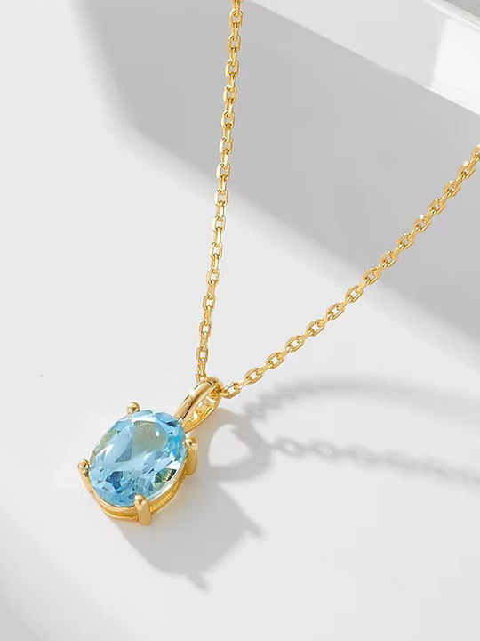 By Queen Luxury Women's Silver Necklace With Light Blue Topaz