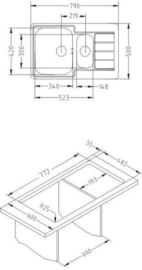 Alveus Chiuvetă Încastrabilă Inox 79x50cm Argintie