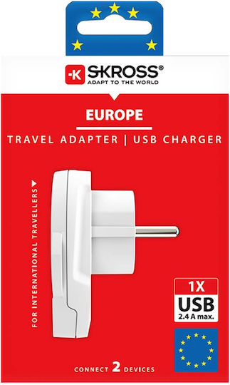 Skross Adaptor De Călătorie World La Europa 2/3 Poli Usb Alb