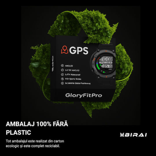 GloryFitPro Αδιάβροχο Smartwatch με Παλμογράφο (Μαύρο)