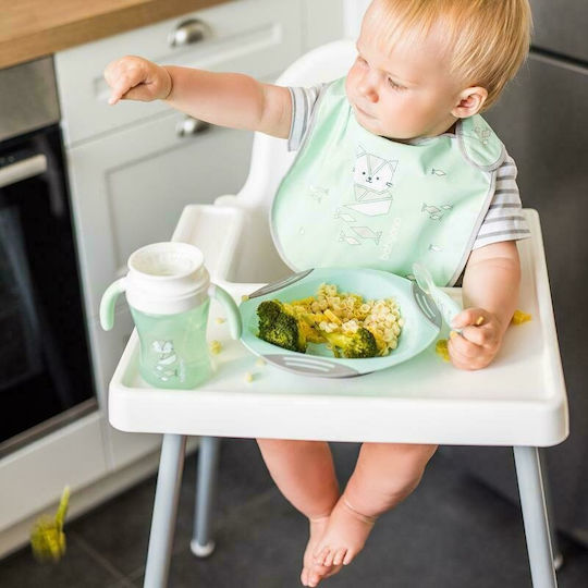 Babyono Lingură pentru Bebeluși din Silicon în Carcasă pentru 6+ Luni Verde