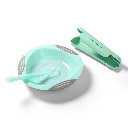Babyono Lingură pentru Bebeluși din Silicon în Carcasă pentru 6+ Luni Verde